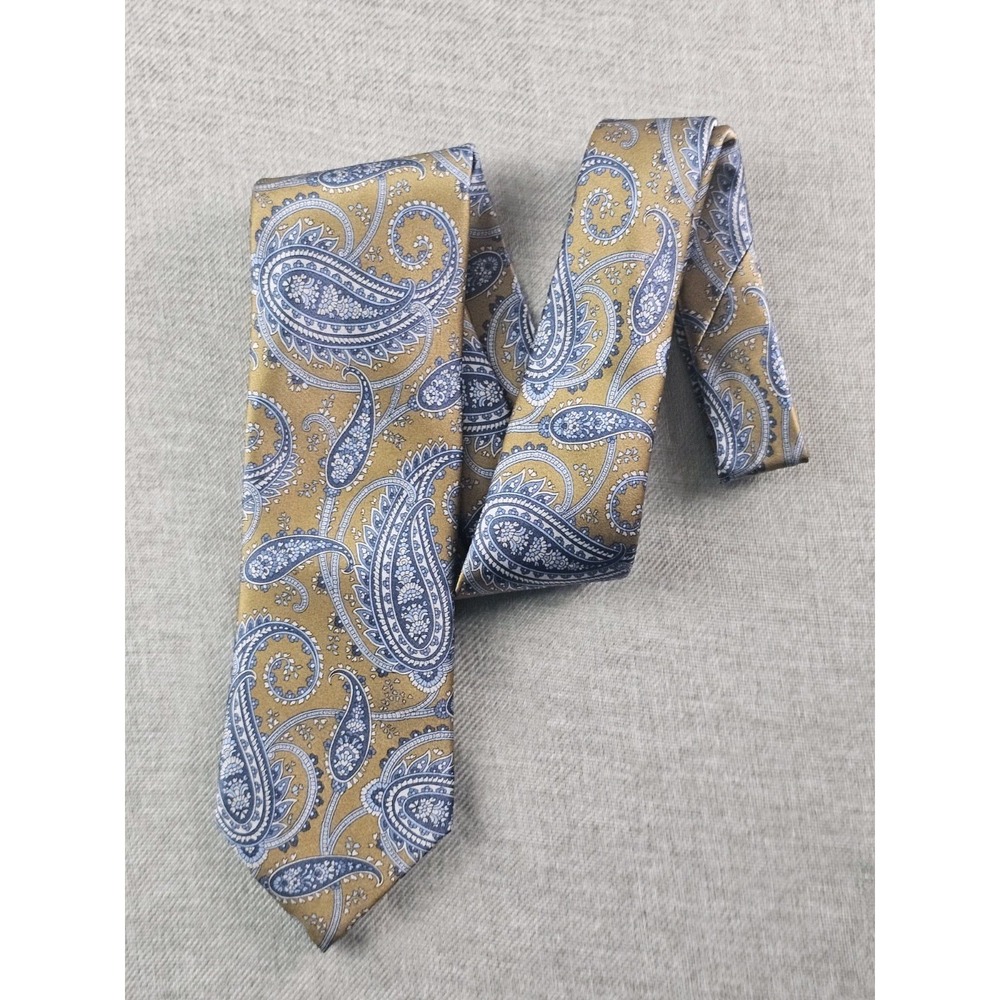 Brioni Ties Mens 60X3.25 Gold Paisly Silk Italy Luxury Elegant